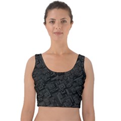 Black Rectangle Wallpaper Grey Velvet Crop Top