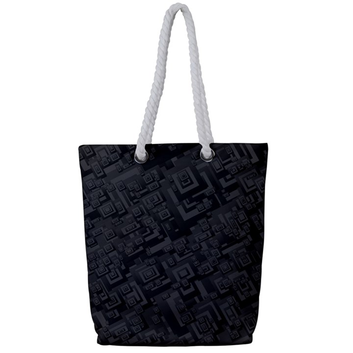 Black Rectangle Wallpaper Grey Full Print Rope Handle Tote (Small)