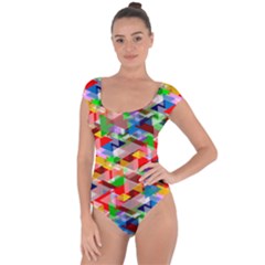 Background Triangle Rainbow Short Sleeve Leotard 