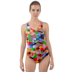 Background Triangle Rainbow Cut-out Back One Piece Swimsuit by Mariart