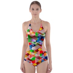 Background Triangle Rainbow Cut-out One Piece Swimsuit by Mariart