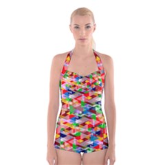 Background Triangle Rainbow Boyleg Halter Swimsuit  by Mariart