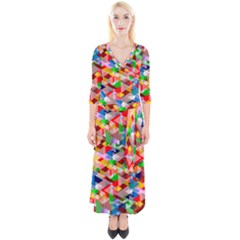 Background Triangle Rainbow Quarter Sleeve Wrap Maxi Dress