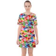 Background Triangle Rainbow Sixties Short Sleeve Mini Dress by Mariart