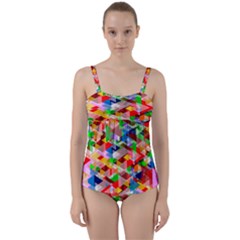 Background Triangle Rainbow Twist Front Tankini Set by Mariart