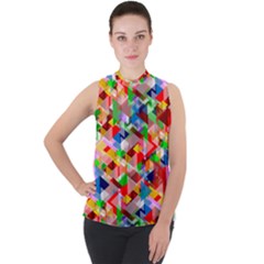 Background Triangle Rainbow Mock Neck Chiffon Sleeveless Top