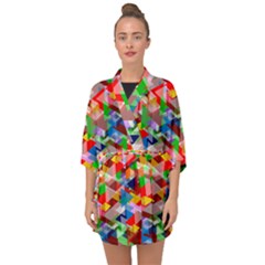 Background Triangle Rainbow Half Sleeve Chiffon Kimono