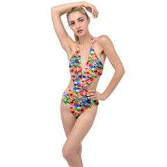 Background Triangle Rainbow Plunging Cut Out Swimsuit by Mariart