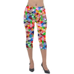 Background Triangle Rainbow Lightweight Velour Capri Leggings  by Mariart