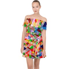 Background Triangle Rainbow Off Shoulder Chiffon Dress by Mariart