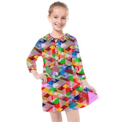 Background Triangle Rainbow Kids  Quarter Sleeve Shirt Dress