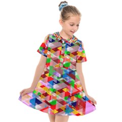 Background Triangle Rainbow Kids  Short Sleeve Shirt Dress