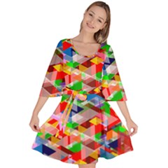 Background Triangle Rainbow Velour Kimono Dress