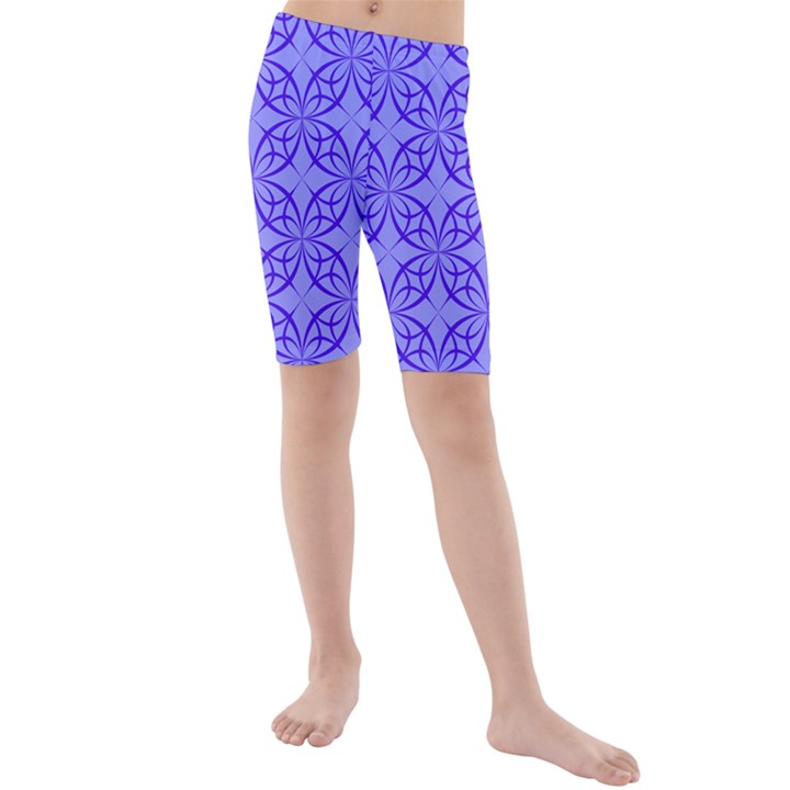 Blue Curved Line Kids  Mid Length Swim Shorts