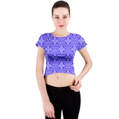 Blue Curved Line Crew Neck Crop Top by Mariart