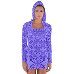 Blue Curved Line Long Sleeve Hooded T-shirt by Mariart