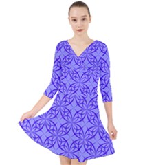 Blue Curved Line Quarter Sleeve Front Wrap Dress by Mariart