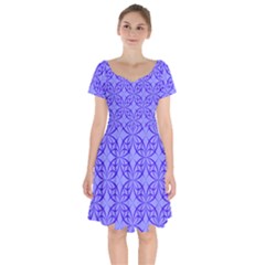 Blue Curved Line Short Sleeve Bardot Dress by Mariart