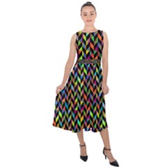 Abstract Geometric Midi Tie-back Chiffon Dress