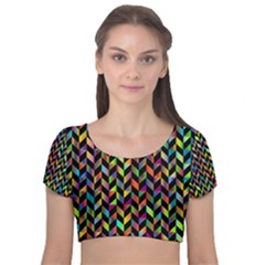 Abstract Geometric Velvet Short Sleeve Crop Top  by Mariart