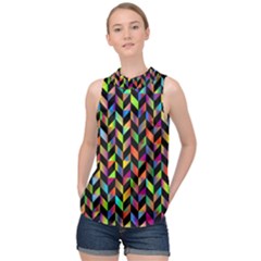 Abstract Geometric High Neck Satin Top by Mariart