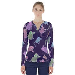 Animals Mouse V-neck Long Sleeve Top by Mariart