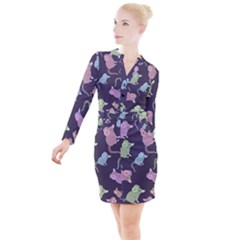 Animals Mouse Button Long Sleeve Dress by Mariart