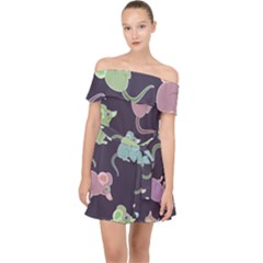 Animals Mouse Off Shoulder Chiffon Dress