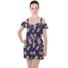 Animals Mouse Ruffle Cut Out Chiffon Playsuit