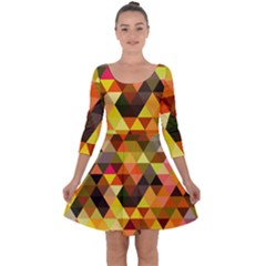 Abstract Geometric Triangles Shapes Quarter Sleeve Skater Dress