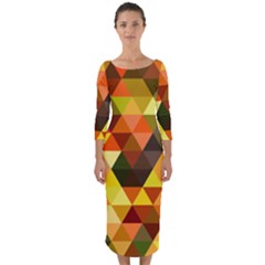 Abstract Geometric Triangles Shapes Quarter Sleeve Midi Bodycon Dress