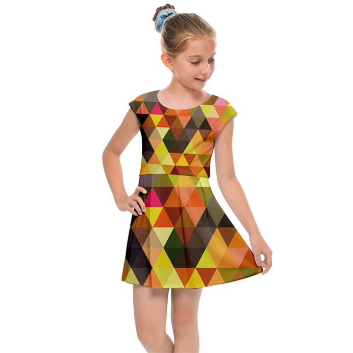 Abstract Geometric Triangles Shapes Kids  Cap Sleeve Dress