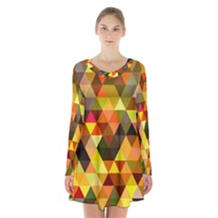 Abstract Geometric Triangles Shapes Long Sleeve Velvet V-neck Dress by Mariart