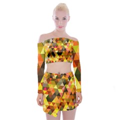 Abstract Geometric Triangles Shapes Off Shoulder Top With Mini Skirt Set