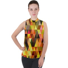 Abstract Geometric Triangles Shapes Mock Neck Chiffon Sleeveless Top by Mariart