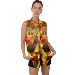 Abstract Geometric Triangles Shapes Sleeveless Chiffon Button Shirt