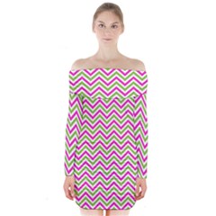 Abstract Chevron Long Sleeve Off Shoulder Dress by Mariart