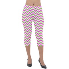 Abstract Chevron Lightweight Velour Capri Leggings  by Mariart