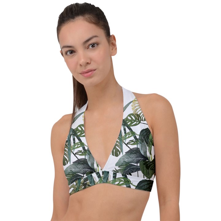 Botanical Illustration Palm Leaf Halter Plunge Bikini Top