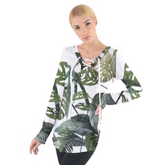 Botanical Illustration Palm Leaf Tie Up Tee by Mariart