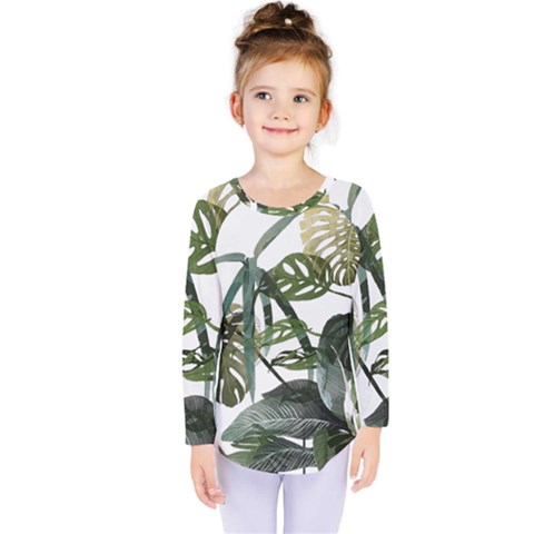 Botanical Illustration Palm Leaf Kids  Long Sleeve Tee by Mariart