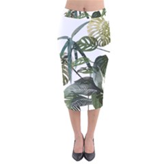 Botanical Illustration Palm Leaf Velvet Midi Pencil Skirt by Mariart