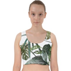 Botanical Illustration Palm Leaf Velvet Racer Back Crop Top by Mariart