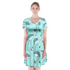 Bird Flemish Picture Short Sleeve V-neck Flare Dress by Mariart