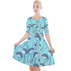 Bird Flemish Picture Quarter Sleeve A-line Dress