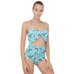 Bird Flemish Picture Scallop Top Cut Out Swimsuit