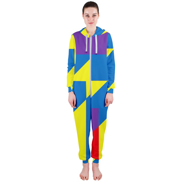 Colorful Red Yellow Blue Purple Hooded Jumpsuit (Ladies) 