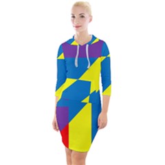 Colorful Red Yellow Blue Purple Quarter Sleeve Hood Bodycon Dress