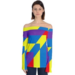 Colorful Red Yellow Blue Purple Off Shoulder Long Sleeve Top