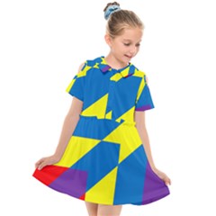 Colorful Red Yellow Blue Purple Kids  Short Sleeve Shirt Dress